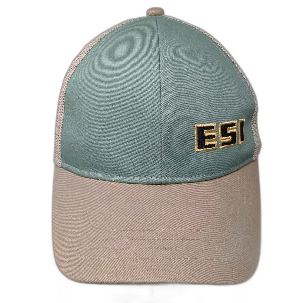 Authentic Pigment Green Beige Trucker Hat Mesh ESI Snapback One Size Adjustable